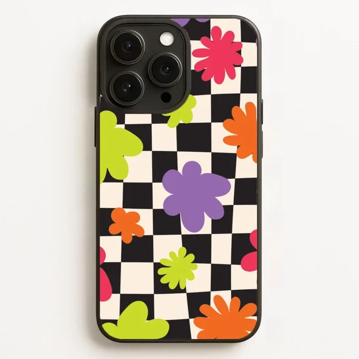 Abstract Flowers Checkered Pattern Phone Case