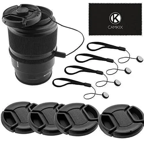 CamKix Lens Cap Bundle – 4 Snap-on Lens Caps for DSLR Cameras – 4 Lens Cap Keepers – Microfiber Cleaning Cloth included – Compatible Nikon, Canon, Sony Cameras (72mm)
