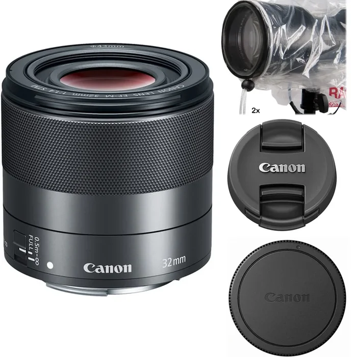 Canon EF-M 32mm f/1.4 STM Lens (2439C002) with OP/TECH USA 8″ Small Rain Sleeve kit