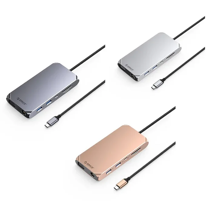 [CLEARANCE] ORICO 12-in-1 USB 3.1 Type C Multifunctional Docking Station with 5Gbps USB-C Input, 4K 60Hz, PD 100W, 5Gbps USB-A 3.1. USB-A 2.0, 1080p VGA, 1000Mbps Ethernet, 3.5mm Audio Port, SD & TF Card Slot (Gray, Rose Gold, Silver) | XCR-X11
