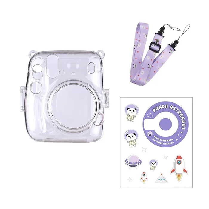 [CLEARANCE] Pikxi CM11 Clear Transparent Protective Case with Strap and Cute Sticker for Fujifilm Instax Mini 11 Camera