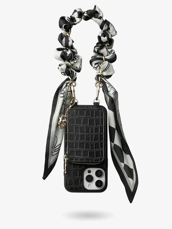 シルクフレアセット – クロコダイルリストストラップウォレット電話ケースMagSafe対応