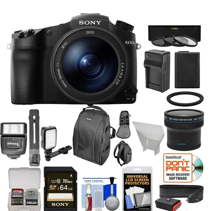 Sony Cyber-Shot DSC-RX10 III 4K Wi-Fi Digital Camera with 64GB MC|Battery & Charger|Case|Tripod|Flash|LED Light|Fisheye Lens Kit