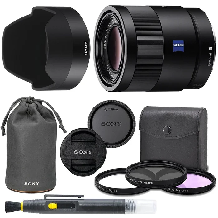 Sony Sonnar T* FE 55mm f/1.8 ZA Includes: UV Filter, Circular Polarizing Filter, Fluorescent Day Filter, Sony Lens Hood, Front & Rear Caps