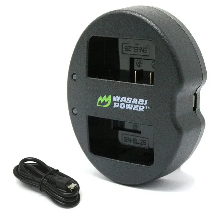 Wasabi Power EN-EL25 Dual Battery Charger with USB Type C Charging Cable for Nikon Z 30, Nikon Z 50, Nikon Z fc Camera Battery | LCH-FC-ENEL25